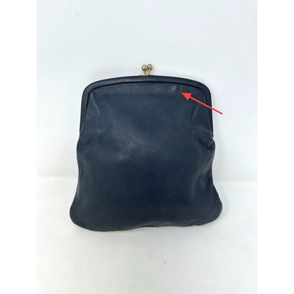 Vintage St. Thomas Leather Kisslock Fold Over Clutch Navy‎